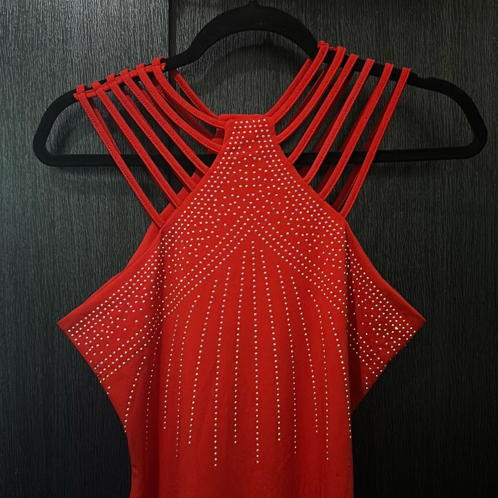 RED SEQUINED LONG DRESS  WITH SLIT NWOT